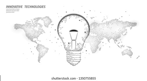 World Earth Hour Light Bulb Concept. Polygonal Low Poly World Planet Globe Map. Eco Save Ecology Environment Green Energy Power Concept Banner Vector Illustration