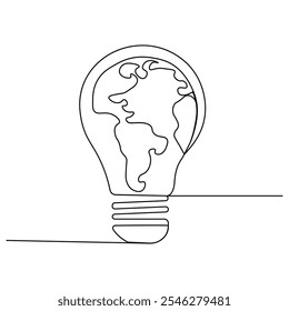  World earth hour single line art, continuous one line drawing of Isolated outline vector icon