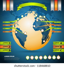 World Earth Map illustration and infographics design template