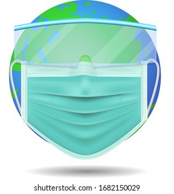 world or earth in protective mask and glasses, Coronavirus, 2019-nCoV, covid-19, Lassa fever, fight against Corona virus, Concept of fight against virus.