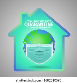 World or earth in protective mask, Staying at home with self quarantine to help slow outbreak and protect virus spread, Coronavirus, covid-19, Lassa fever, fight against Corona virus.