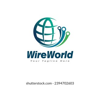 world earth wire transfer connectivity logo icon symbol design template illustration inspiration