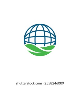 World and eco icon. Unique globe and organic logotype design template. nature earth logo