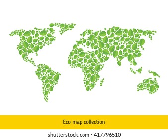 World Eco map. Green leaf continental map