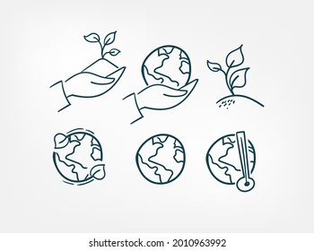 world eco set signs doodle vector illistration isolated