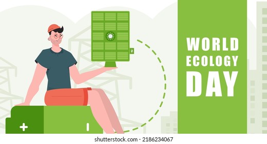 World Ecology Day banner. Flat fashion style. Illustration in vector.