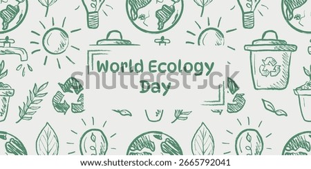 World ecology Day poster in brush stroke texture isolated on white. Hand drawn vector sketch illustration in vintage charcoal ink. November, 1, eco, zero waste, recycling, print design