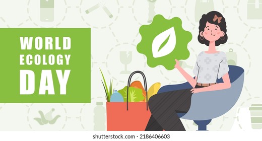 Afiche del Día Mundial de la Ecología. Estilo plano. Vector.