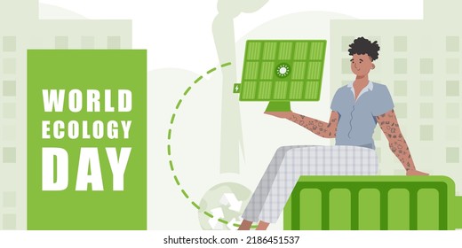 World ecology day poster. Flat fashion style. Vector.