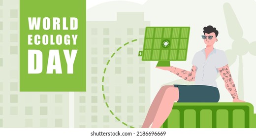 World ecology day poster. Flat style. Illustration in vector.