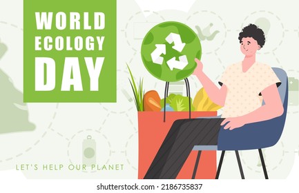 Afiche del Día Mundial de la Ecología. Estilo de la moda plana. Ilustración del velo.