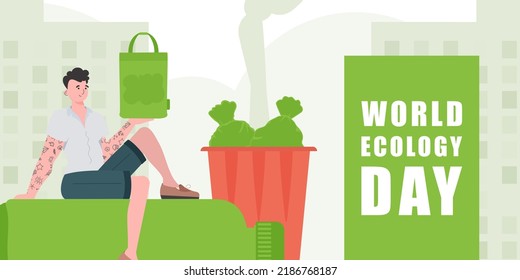 World ecology day poster. Flat style. Vector.