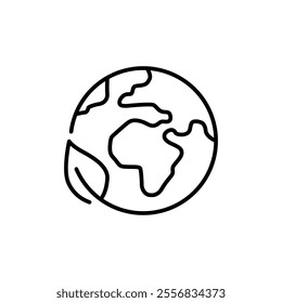 World ecology icon. Simple outline style. Nature global protect, logo eco environment, globe with leafs, green earth planet concept. Thin line symbol. Vector illustration isolated.