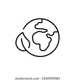 World ecology icon. Simple outline style. Nature global protect, logo eco environment, globe with leafs, green earth planet concept. Thin line symbol. Vector illustration isolated.