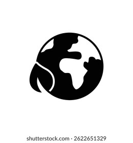 World ecology icon. Simple solid style. Nature global protect, logo eco environment, globe with leafs, green earth planet concept. Black silhouette, glyph symbol. Vector illustration isolated.