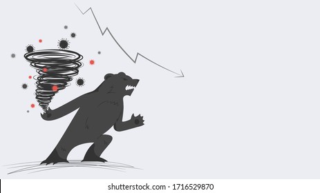 World economic crisis by corona virus illustration, a bear create perfect storm of COVID-19 disease makes everything in downturn 