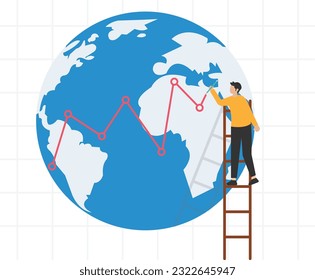 World economic, Financial statistics or investment data, Global stock market diagram or international economy, Standing on earth drawing financial graph and chart

