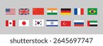 World Economic Powers Flag Icon Set – USA, China, India, UK, Germany, Japan, South Korea, Brazil, UAE, More | International Trade, Politics and Business Countries Vector Pack.