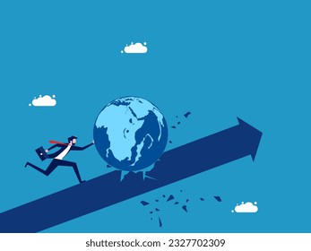 world economic problems. Businessman pushing the stuck world