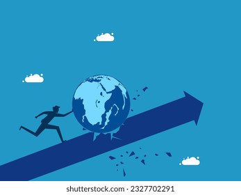 world economic problems. man pushing the stuck world