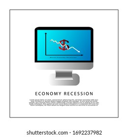 World economic recession concept: a graph showing downwards trend with dollar sign in red