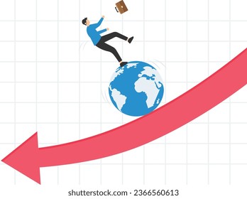 World economic recession, Global financial crisis or international stock market crash, investment assets fall down, investor run away from falling down earth
