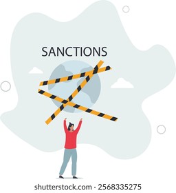 World economic sanctions, force country to obey international law by limit or stop trading concept.flat characters.
