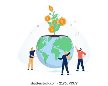 World economics or global and international financial treatment, fix inflation or help, support other countries to recover from crisis, fixing the world concept, businessman lubricate globe mechanics.