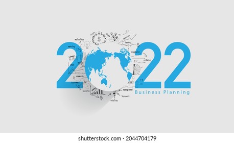 World economy 2022 new year business success strategy plan idea, Creative thinking drawing charts and graphs, Inspiration concept, Vector illustration