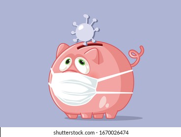 World Economy Suffering from Global Pandemic Concept Illustration. Bankruptcy concept illustration of a piggy bank with surgery mask
