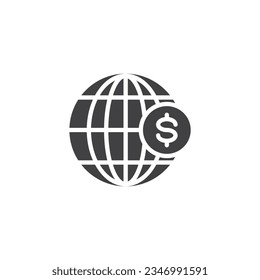Weltwirtschaft, Vektorsymbol. Globe und Dollar Geld gefüllt flach Zeichen für mobiles Konzept und Web-Design. Symbol für die Weltwirtschaft Symbol, Logo-Abbildung. Vektorgrafik