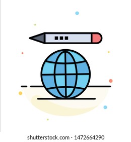 World, Education Globe, Pencil Abstract Flat Color Icon Template