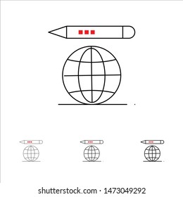 World, Education Globe, Pencil Bold and thin black line icon set