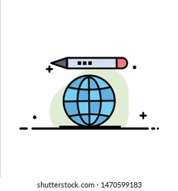 World, Education Globe, Pencil  Business Flat Line Filled Icon Vector Banner Template. Vector Icon Template background