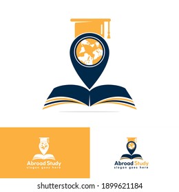 World Education Gps Vector Logo Design. Globe With Gradation Cap And Book Icon Design.