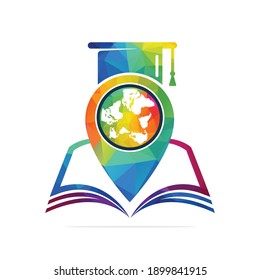 World Education Gps Vector Logo Design. Globe With Gradation Cap And Book Icon Design.