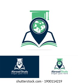 World Education Gps Vector Logo Design. Globe With Gradation Cap And Book Icon Design.