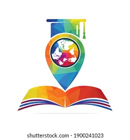 World Education Gps Vector Logo Design. Globe With Gradation Cap And Book Icon Design.