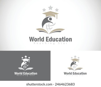 world education logo creative design concept reaching star book reading success teamwork