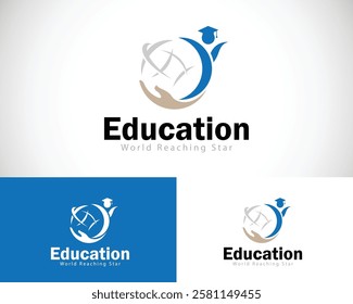 world education logo design concept reaching success care hand creative