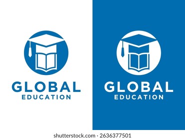 world education logo design vector graphic icon.global education logo silhouette,university college and graduation learning with world education reach	