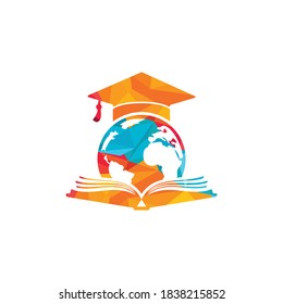 World Education Vector Logo Design. Globe With Gradation Cap And Book Icon Design.