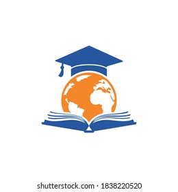 World Education Vector Logo Design. Globe With Gradation Cap And Book Icon Design.