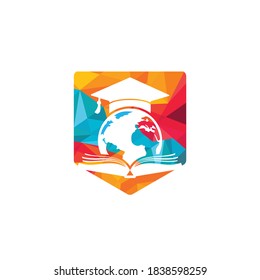 World Education Vector Logo Design. Globe With Gradation Cap And Book Icon Design.