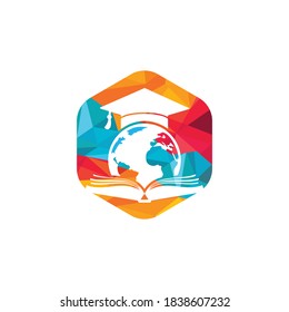 World Education Vector Logo Design. Globe With Gradation Cap And Book Icon Design.