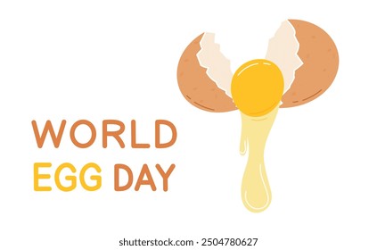 Anuncio de fondo del día mundial del huevo con el huevo agrietado. Ilustración vectorial plana sobre fondo blanco