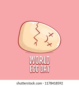 world egg day concept illustration with cute white egg cartoon kawaii character isolated on pink background.