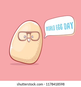 world egg day concept illustration with cute white egg cartoon kawaii character isolated on pink background.