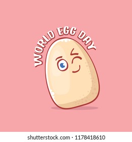 world egg day concept illustration with cute white egg cartoon kawaii character isolated on pink background.