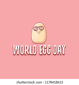 world egg day concept illustration with cute white egg cartoon kawaii character isolated on pink background.
